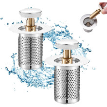Filtre de vidange de lavabo en acier inoxydable Bloame, bouchon de vidange lavable, bouchon escamotable pour lavabo et baignoire (court, 2 pièces)