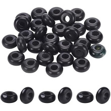 30 Stück 10 mm große, natürliche schwarze Edelsteinperlen, 4 mm Loch, Rondell-Abstandsperlen für die Schmuckherstellung, Armbänder, Haar- und