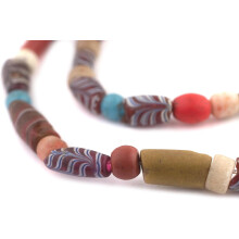 Antike Federperlenmischung, 8 mm, Nigeria, afrikanisches mehrfarbiges Glas, großes Loch, 91 cm Strang, handgefertigt