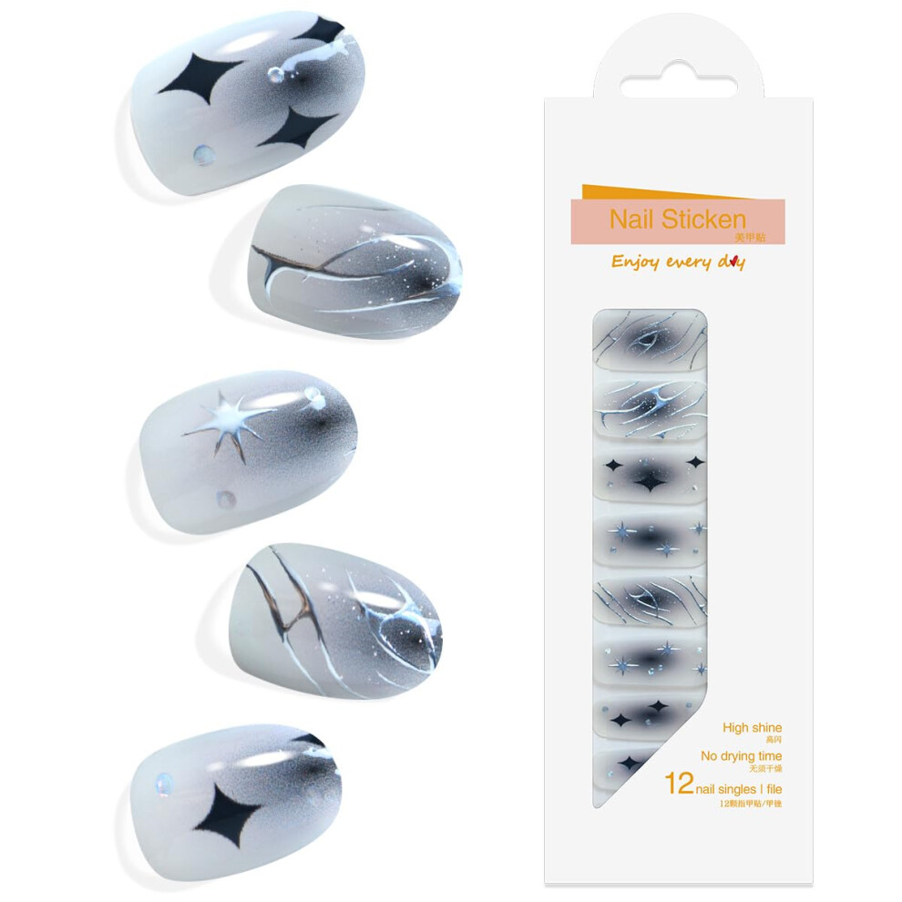 Black/Light Nail Polish Strips Star Gel Nail Wraps Salon Quality Chip Resistant No Uv Easy Apply 24Pcs