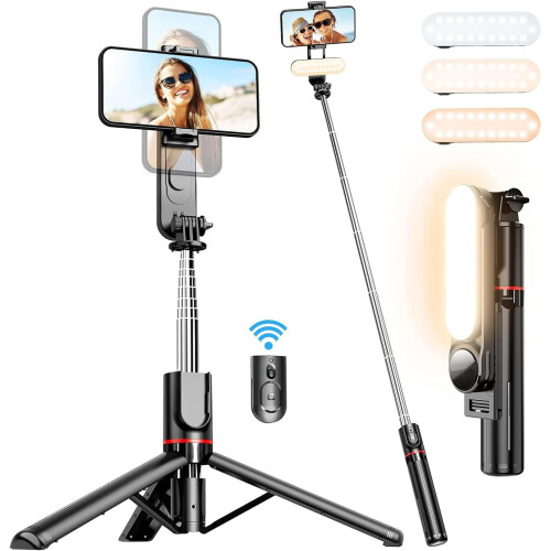 Τρίποδο Selfie Stick 43,7" με τηλεχειριστήριο Bluetooth, αφαιρούμενο φως πλήρωσης, συμβατό με