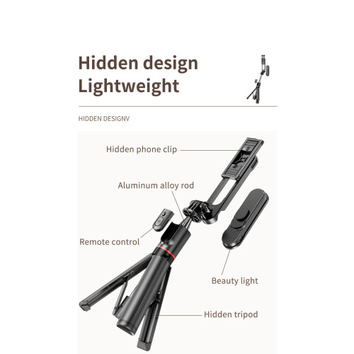 Τρίποδο Selfie Stick 43,7" με τηλεχειριστήριο Bluetooth, αφαιρούμενο φως πλήρωσης, συμβατό με 2