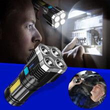 LED-ficklampa USB-laddningsbar, taktisk lampa med höga lumen och sidoljus, zoombar, superljusstark bärbar ficklampa för utomhuscamping i
