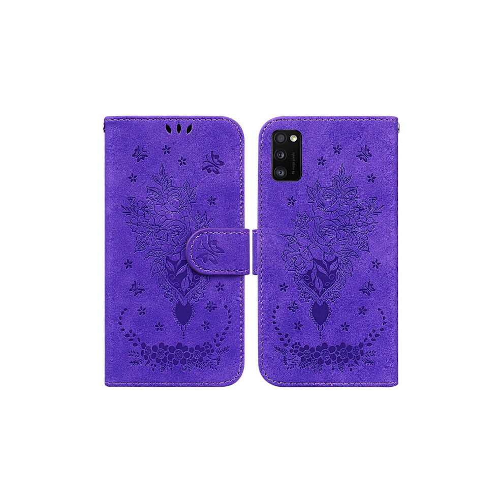 Case For Compatible With Samsung Galaxy A41 With Butterfly Rose Embossed Leather Purple 9164030208612