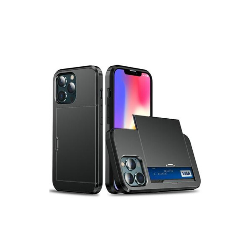 Compatible With Iphone 13 Mini Hybrid Case With Slide Card Slot - Black 9164030208605