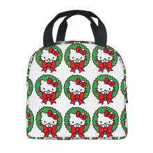 Lancheira térmica portátil Hello Kitty com estampa natalina, feita de alumínio, impermeável e refrigerada, ideal para trabalho, escritório,