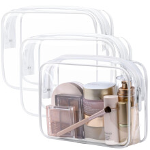 PACKISM Transparante Toilettas, Set van 3, TSA-goedgekeurd, Inhoud: 1 liter, Reismake-uptas voor Dames en Heren, Geschikt als Handbagage, Wit