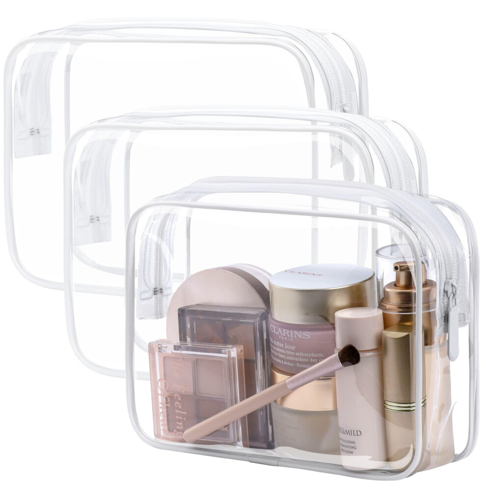 White Packism Clear Toiletry Bag, 3 Pack Tsa Approved Quart Size, Travel Makeup Cosmetic Bag For Women Men, Carry On Compliant,