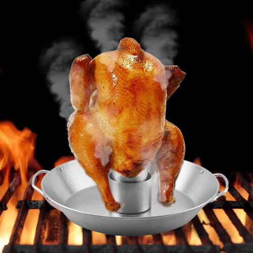 Chicken Roaster Rack Home BBQ Roasting Holder Grilled Chicken Pan (Silver) 1