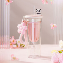 Kirschpanda-Blumen-Teebecher, Sport-Plastikbecher, Wasserbecher mit Trageseil, Sommerbecher für Damen
