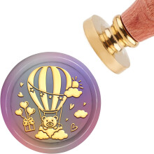 Carimbo de cera em formato de urso, 30 mm, compatível com design de balão de ar quente e nuvens, cabeça de latão removível e cabo de madeira