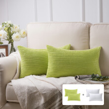 Zachte, fluwelen corduroy sierkussens in effen kleur voor op de bank, 30 x 50 cm, lichtgroen, 2 stuks