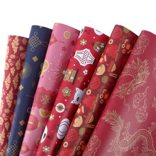 6er-Set Geschenkpapierbögen, Frühlingsfest, Chinesisches Neujahr, DIY-Geschenkpapier, rot, 70 cm x 50 cm