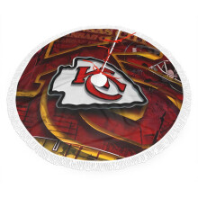 KC Chiefs Weihnachtsbaumdecke aus Plüsch mit Fransen, in den Farben des Footballteams, einfache Montage, farbenfrohe Dekoration, tolles Geschenk