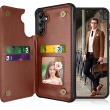 Galaxy A54 5G cover, pung med flip-cover og magnetisk lukning, støtteben, ID- og kortlommer, kompatibel med Samsung A54 5G [brun]