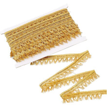15 Yards 0.98" Gold Polyester Fringe Trim, Corrugated Tassel Lace Ribbon for DIY Sewing, Curtains, Sofa, Garment - Compatible with Craft Projects