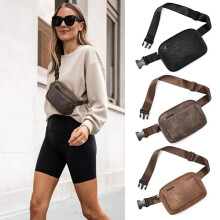 Kvinder PU Læder Bæltetaske Crossbody Bæltetaske Rejse Skuldertaske Beige med Brun