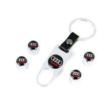 Tapones de válvula con logo Audi y llavero, color plata, talla única.