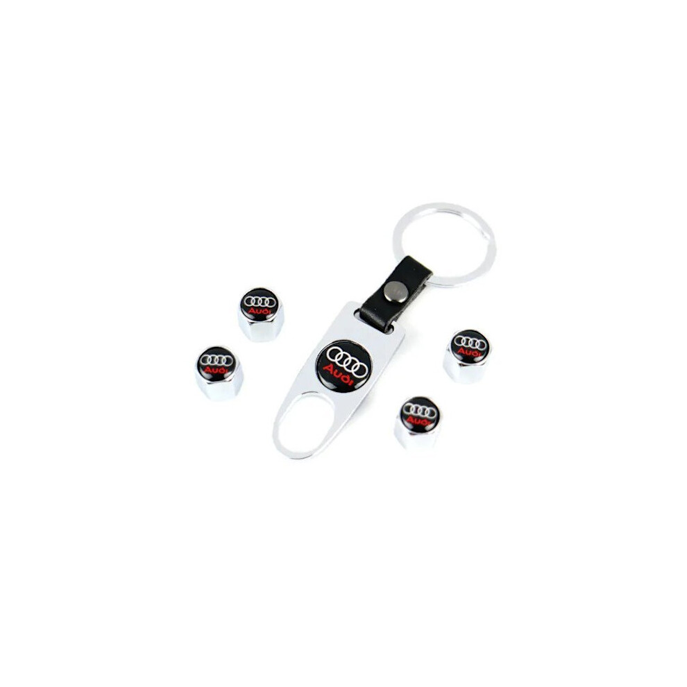 Audi Logo Valve Caps With Key Ring One Size Silver 9464372870608
