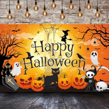 Vrolijk Halloween banner achtergrond, 71"x47" pompoen decoratie voor binnen- en buitenfeest - Oranje