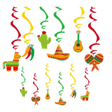 12 stuks in 1 set: kleurrijke hangende plafonddecoratie met Mexicaans thema, slingers en wervelingen, perfect voor feestjes.