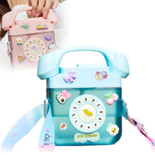 Miayilima 400-ml-Retro-Telefon-Glaswasserflasche mit verstellbarem Riemen, auslaufsicher und mit Kawaii-3D-Aufkleber, geeignet für Outdoor-Reisen