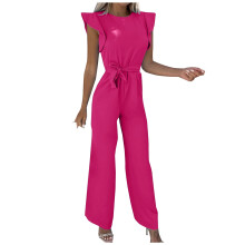 Honeeladyy Uitverkoop Jumpsuits voor Dames onder de $10 Zomer Effen Casual Jumpsuit met Ruches, Korte Mouwen, Riem, Hoge Taille, Lange Wijde Pijpen