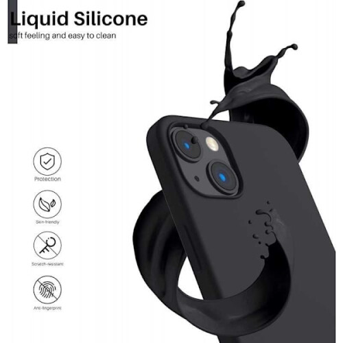 Kompatibel med iPhone15Plus gummibelagt mat sort silikonecover 1
