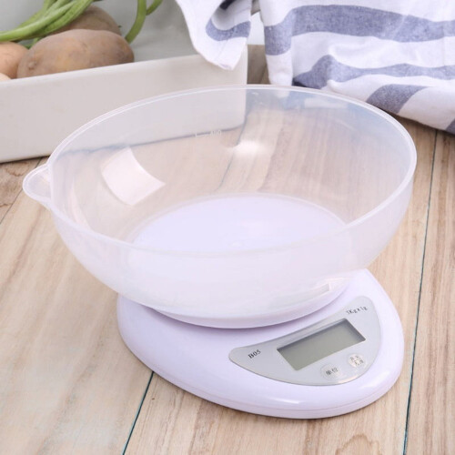 Multifunktionale Küchenwaage mit Ablage – Englisch (5 kg/1 g)