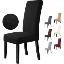 Set van 6 stoelhoezen, elastische stoelhoezen, gemakkelijk te onderhouden en duurzame jacquard stoelhoezen, zwart.