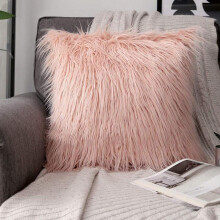 Phantoscope Merino Style Faux Fur Series Decorative Throw Pillow, 22" x 22", Orange, 1 Pack