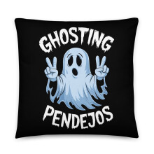 Lustiges mexikanisches Halloween-Kissen mit gruseligen Motiven, Ghosting Pendejos (56 x 56 cm)