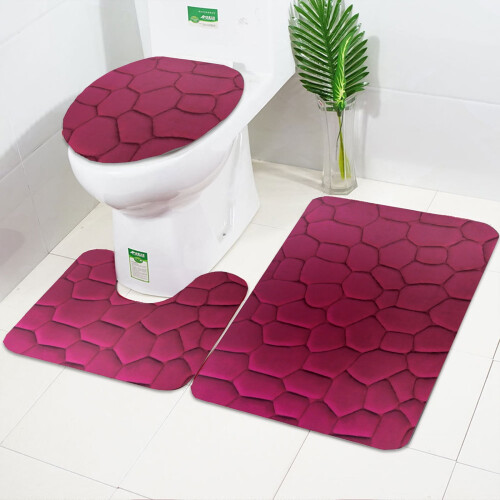 Σετ χαλιών μπάνιου Federra3Piece Rock Memory Foam, ανάγλυφο χαλί και κάλυμμα τουαλέτας με