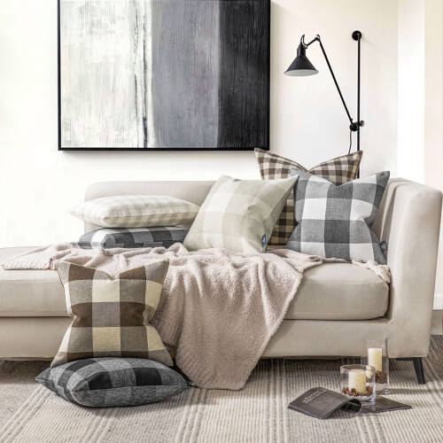 Phantoscope 18" x 18" Classic Coffee and Beige Plaid Polyester Throw Pillow , ( 2 Count) 1