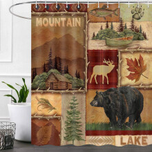Rustieke douchegordijnset met berenmotief, 72x72 inch, Lake Country Lodge Cabin Moose-stof voor de badkamer, landelijke bos- en boerderijdecoratie