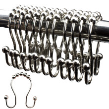 Husfou Shower Curtain Hooks, Metal Shower Curtain Rings, Double Sliding Rust Resistant Hooks for Bathroom Shower Curtain Rod, 12 Pack