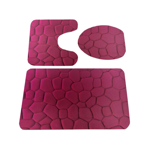 Σετ χαλιών μπάνιου Federra3Piece Rock Memory Foam, ανάγλυφο χαλί και κάλυμμα τουαλέτας με 1