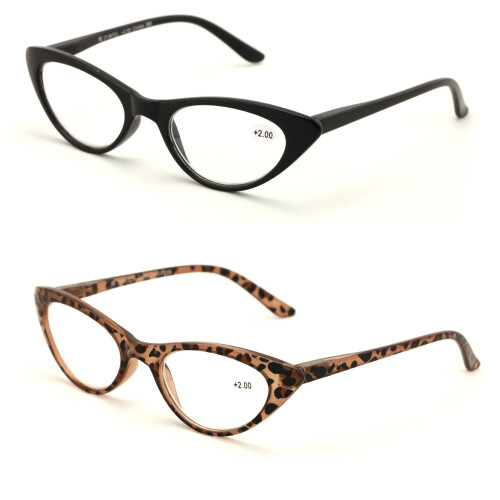 VWE 2 ζευγάρια Deluxe γυναικεία γυαλιά ανάγνωσης Cateye Vintage, με διαφανή φακό +3.00 1