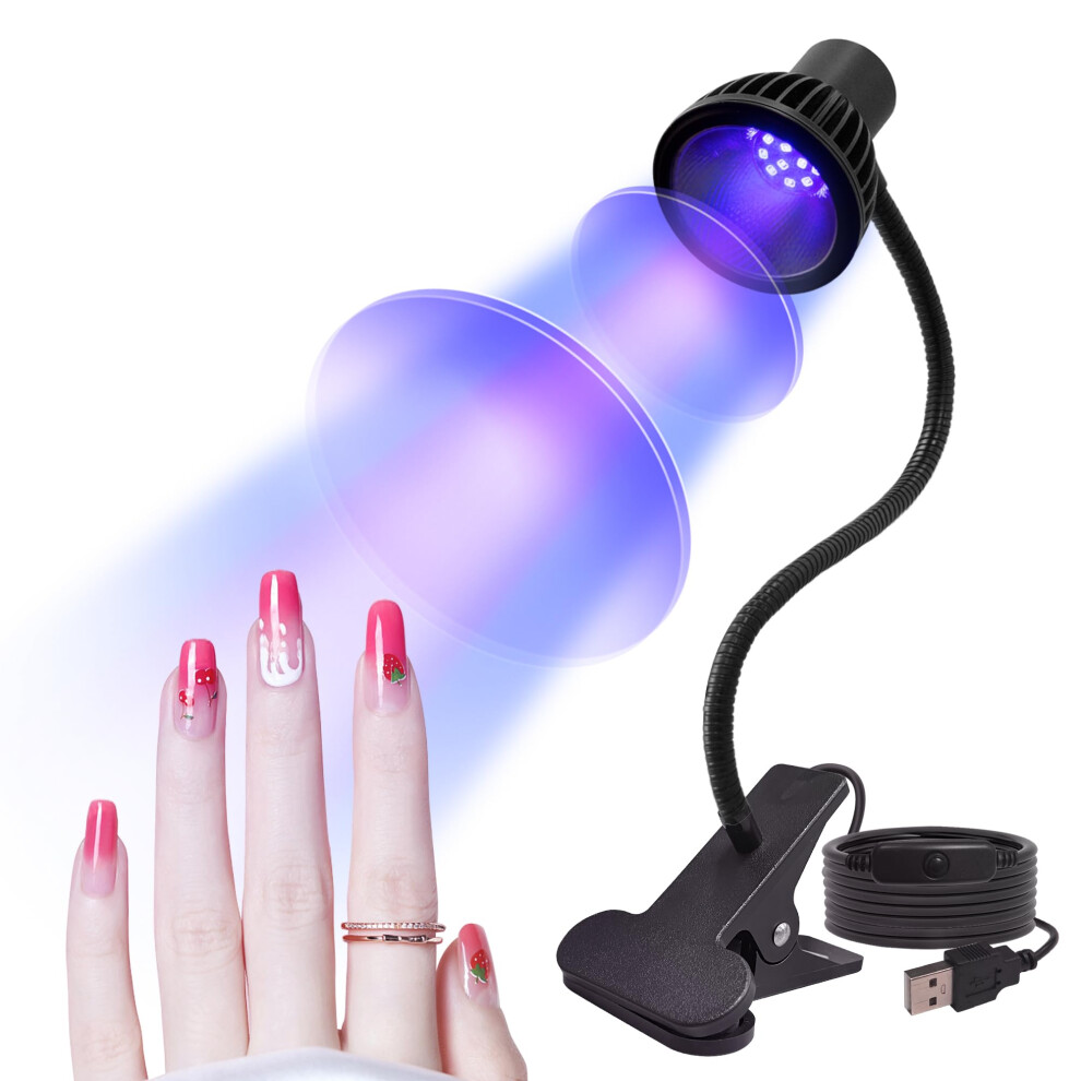 Light Uv Nail Lamp With Adjustable Gooseneck, Usb Powered Clipon Led Uv For Gel Nail Curing