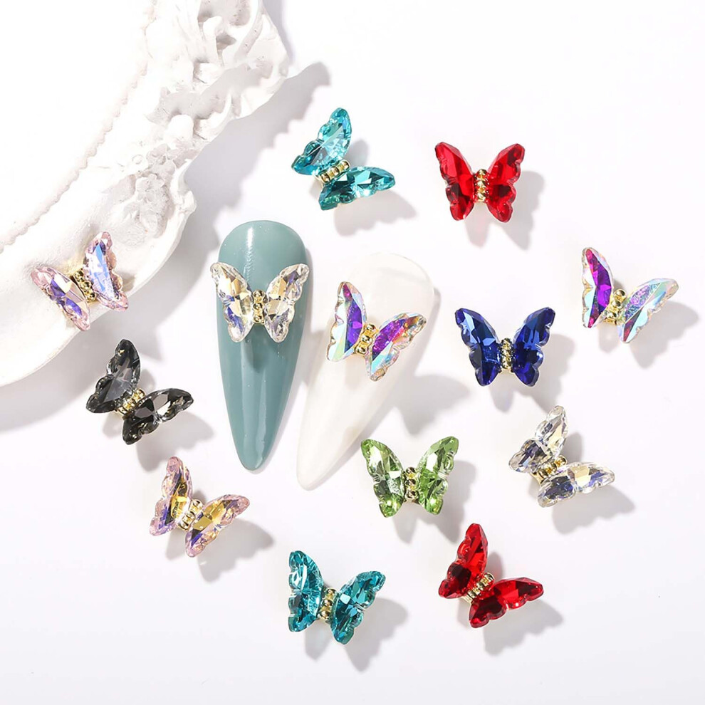 3D Butterfly Nail Charms 40pcs Alloy Rhinestones for Nail Art DIY, Eight Vibrant Colors Durable 3D Design