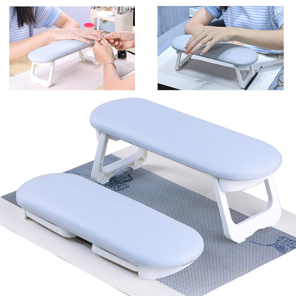 Foldable Nail Arm Rest with Mat, PU Leather Manicure Hand Support, Ergonomic TwoHeight Design