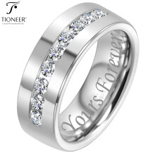 Inel din argint sterling 925, lustruit intens, de 8 mm, cu 9 bucăți de zirconiu cubic de 2,5 mm, cu gravură gratuită