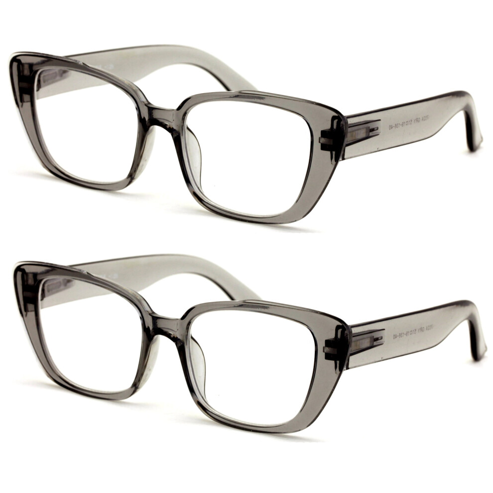 2 Pairs Women Oversize Transparent Reading Glasses - Spring Hinge Reader 7024 +2.25