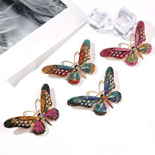 Vintage Schmetterlingsbrosche, geometrische Strass-Emaille, glänzendes Accessoire für Damen