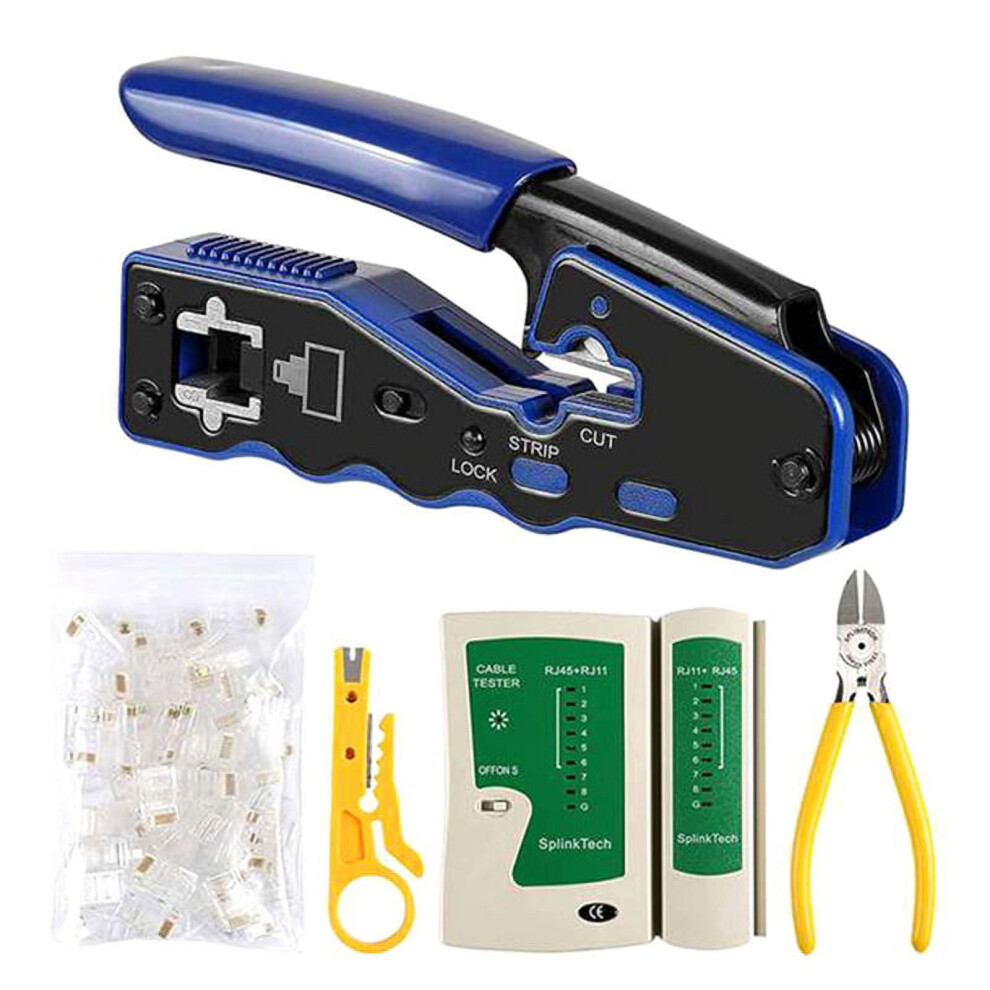 Network Lan Cable Tester Rj45 Crimp Tool Pass Through Modular Cat6 Cat5e Cat5 Crimping Kit 150Pcs Through Connectors 9395123418346