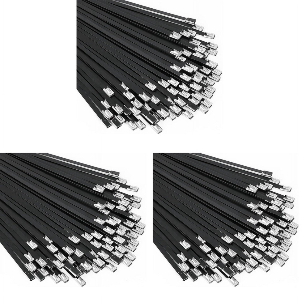 Metal Zip Ties 300Pcs 11.8 Inch 304 Stainless Steel Epoxy Coated Cable Tie For Machinery, Vehicles, Farms, Cables Black 9180479521037