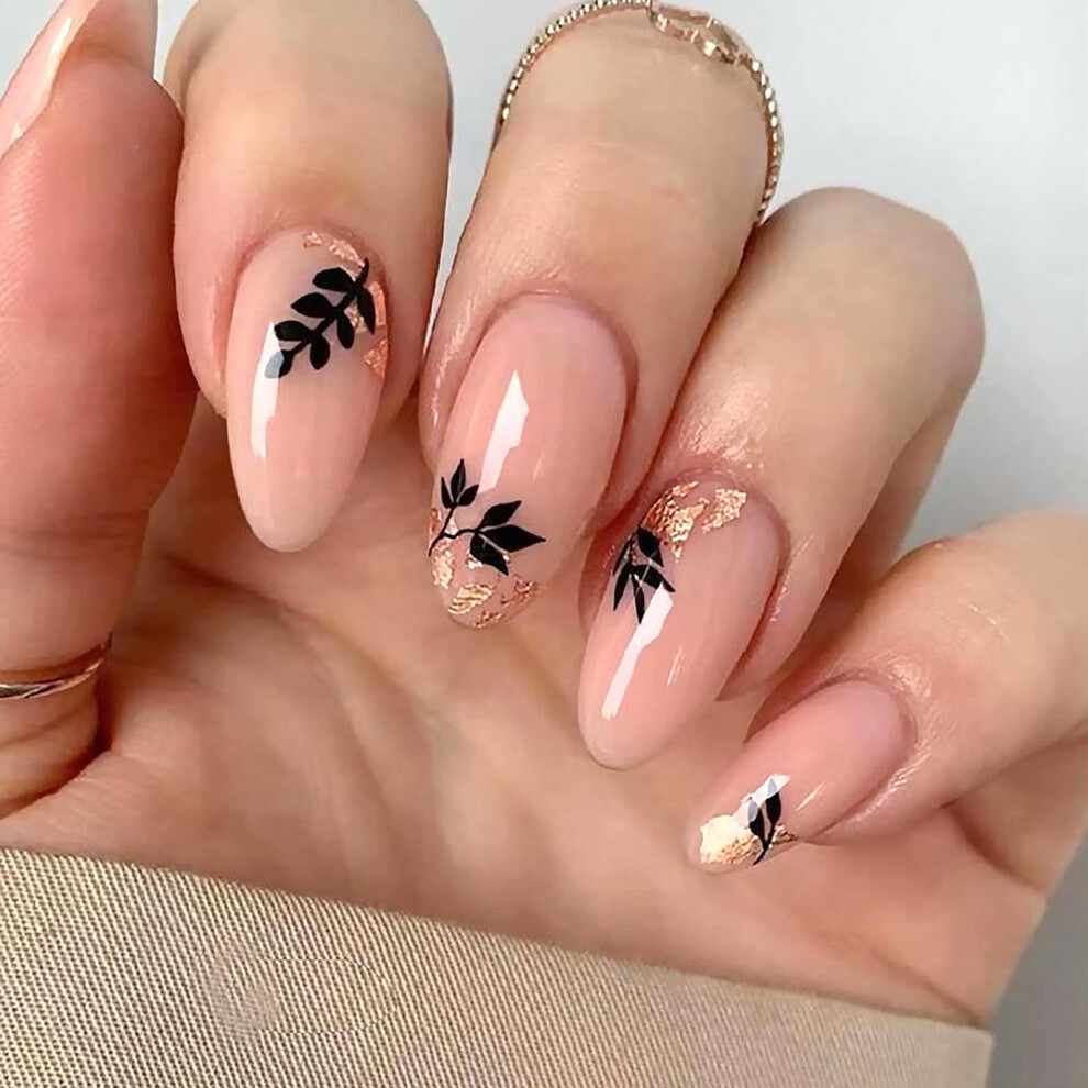 Short Square Press On Nails with Glue, 24 Piece French Acrylic Fake Nails for Women