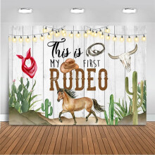 Fundal personalizat pentru prima aniversare de cowboy, decorațiune western pentru petrecere „Acesta este primul meu rodeo”, banner cu șa,
