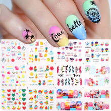 12 Sheets Summer Fruit Nail Art Stickers, Pineapple Watermelon Water Transfer Nail Decals for Manicure