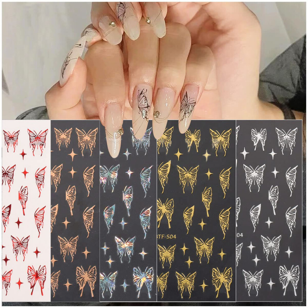 Butterfly Nail Stickers 3D Metallic SelfAdhesive Gold Silver Rose Gold Decals for Nail Art